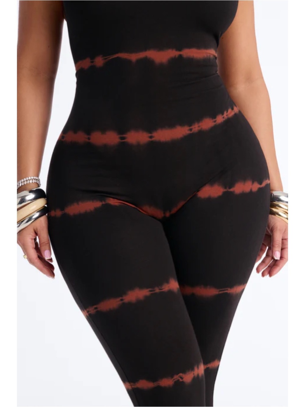 Kasey Tie Dye Halter Capri Leg Jumpsuit -  Black/Rust - Picture 6 of 9